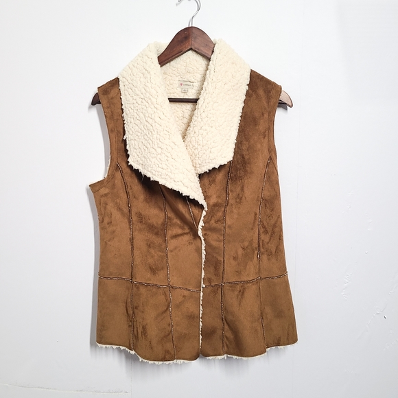 Cremieux Suede Sherpa Vest Brown Women 